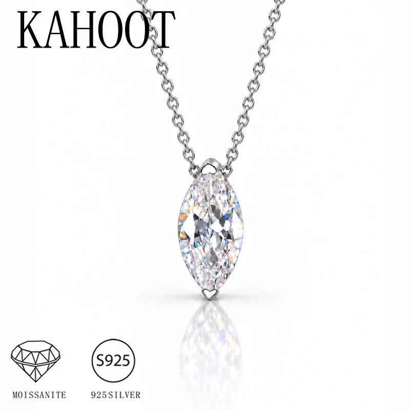 Eine minimalistische, unisex 925er Sterlingsilber-Halskette mit einem 1-Karat-Marquise-Moissanit.