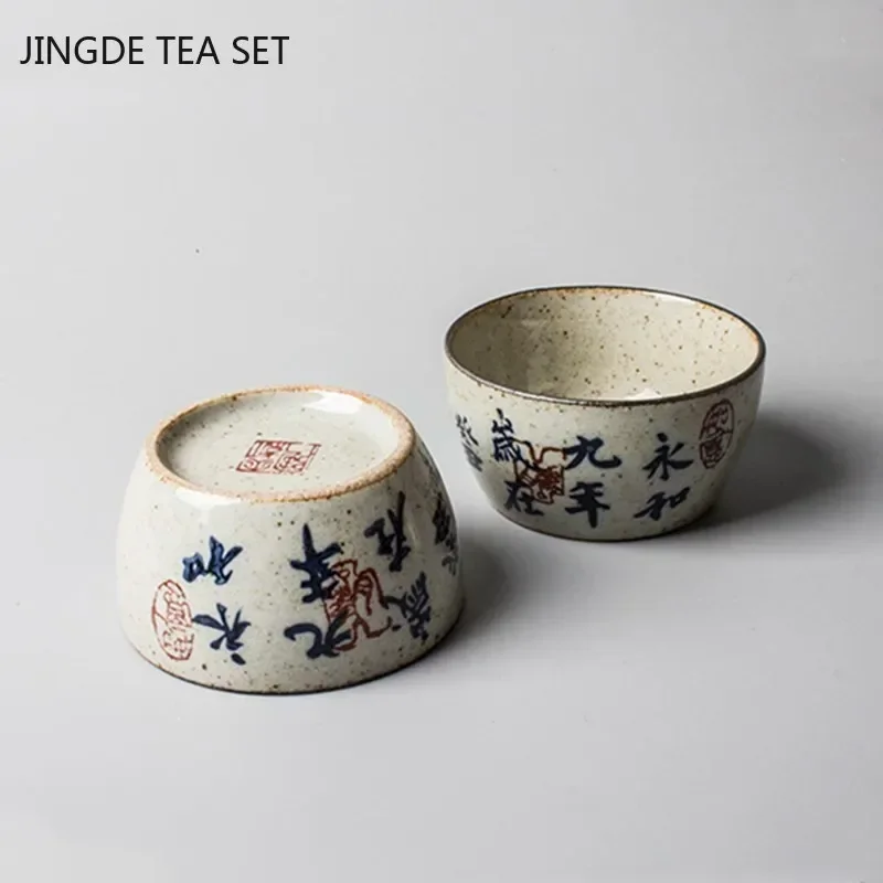 Jingdezhen Ceramic Tea Cup Antique Rough Pottery Teacup Personal Single Cup Hand-painted Master Cup Tradition Tea Bowl Drinkware