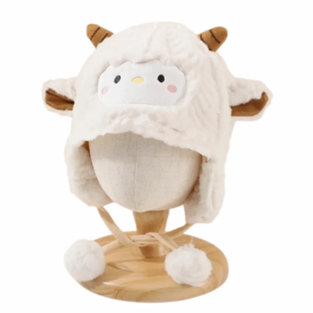 

Funny Kawaii Toddler's Sheep Plush Hat Thickened Ear Protection Baby Warm Caps Windproof Breathable Cute Sheep Hat Head Decor