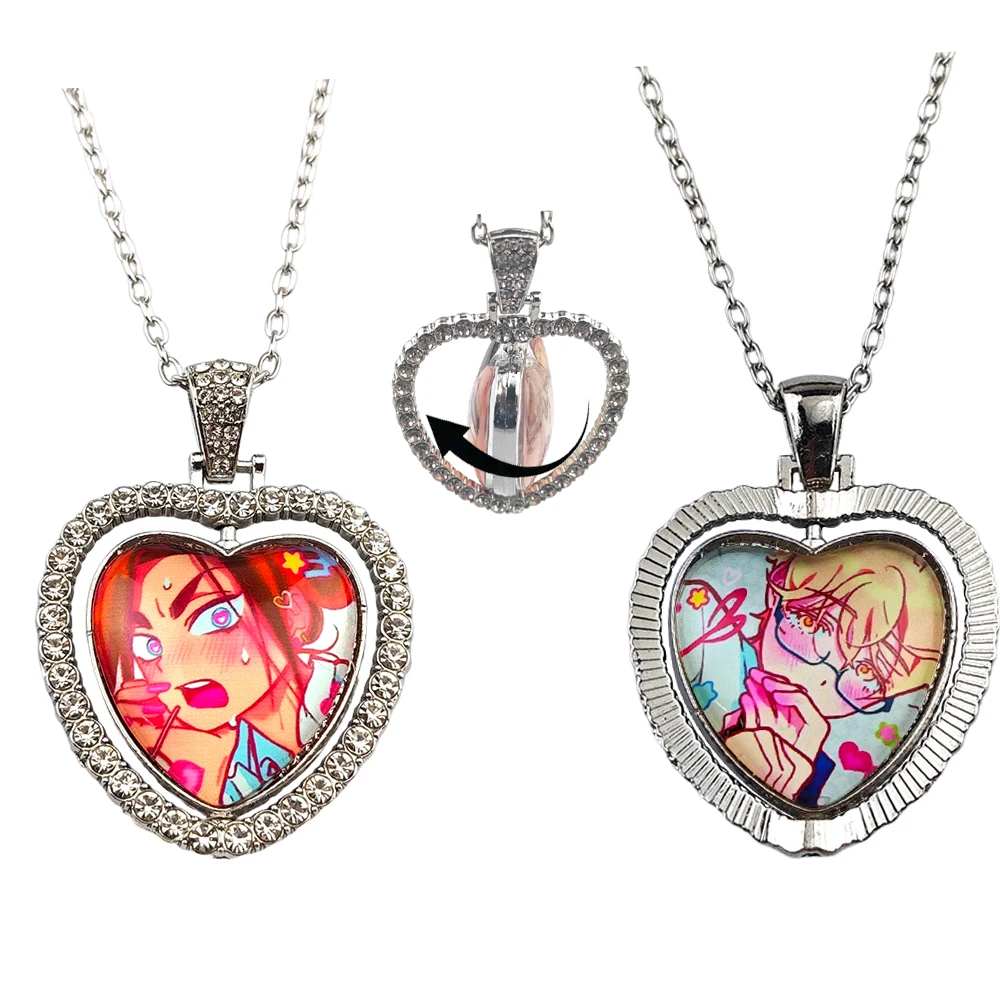 Alien Stage Mizi Sua Till Ivan Hyuna Luka Double Sided Rotating Peach Heart Pendant Necklace Charm Jewelry Fans Couples Gifts