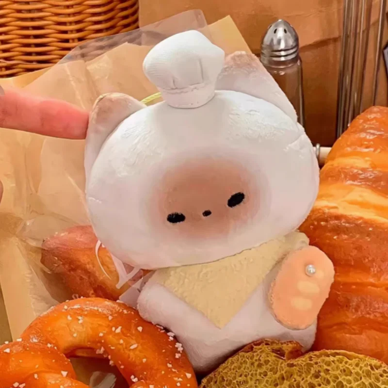 Miniso Cartoon Super Cute Toast Bread Chef Cat Doll Creative Pendant Soft Plush Cat Keychain Doll Accompanying Toys Girl Gifts