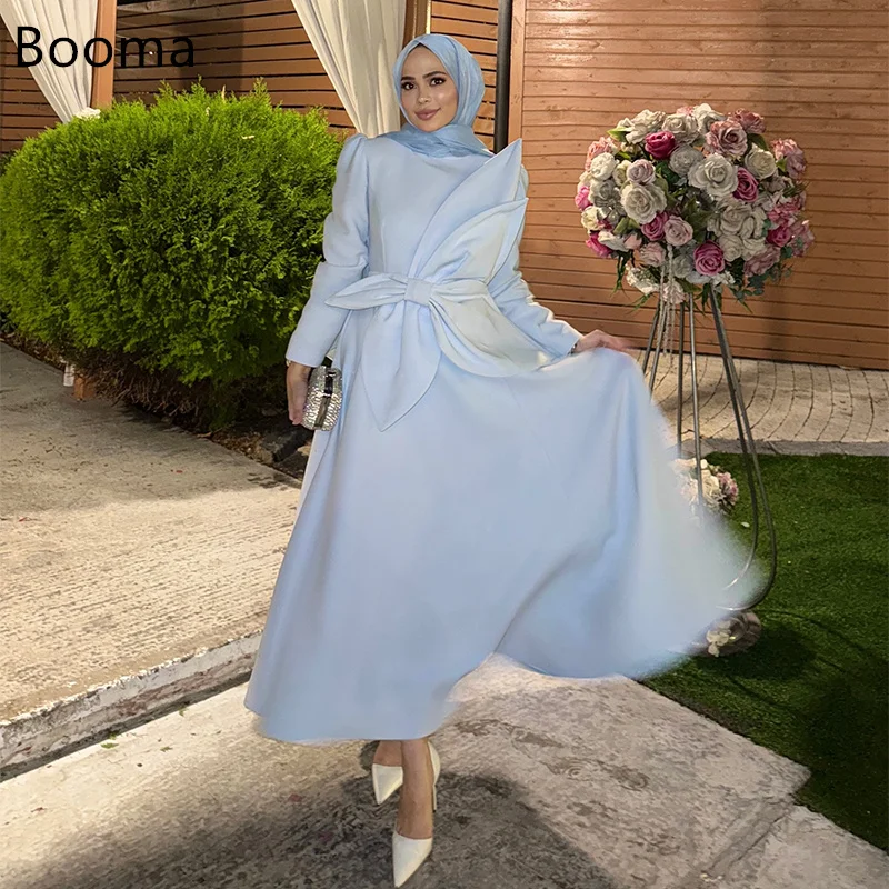 

Booma A-Line Long Blue Flower Simple Satin Evening Dresses Formal Dresses for Women Prom Gowns Custom Made 2025