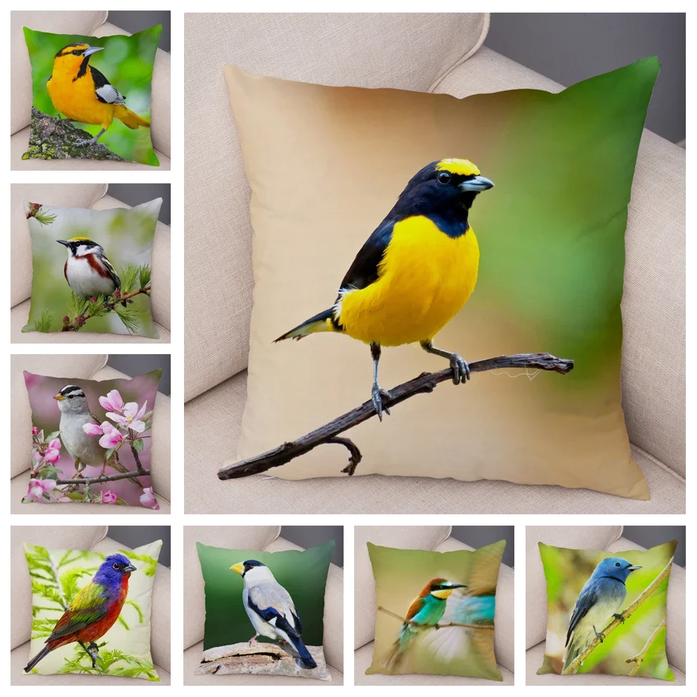 

Colorful Flower Bird Pillowcase Decor Cute Wild Animal Pillow Cases Super Soft Plush Cushion Cover for Sofa Home Car 45x45cm