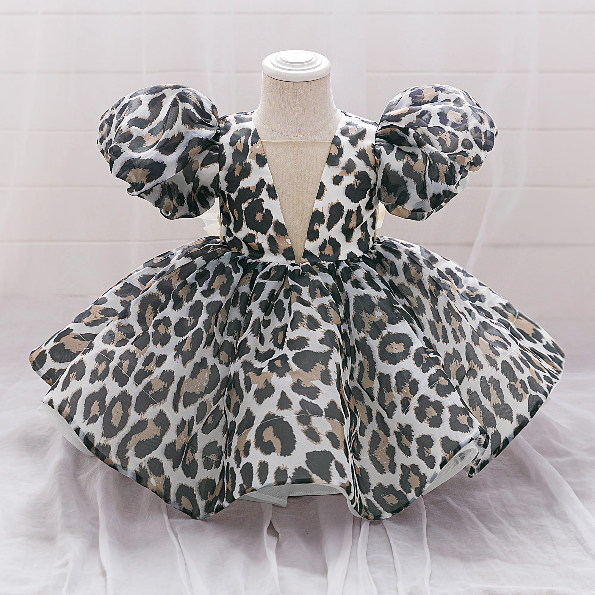 Kids Princess sweet cool retro girl leopard print dress tutu dress super cute dress