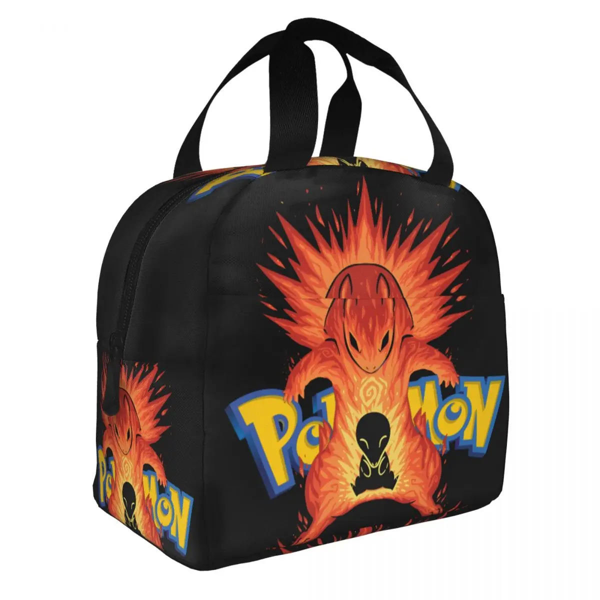 New Design Lunch Bag Silhouette Fire Volcano Evolution Zipper Closure Pokemon School Food Container For Students School&Office