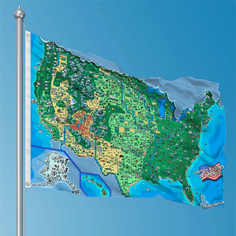 90X150cm Artistic Pixel Art Map Usa Funny Interesting Collection Flag Polyester Digital Printing Decoration Banner Tapestry