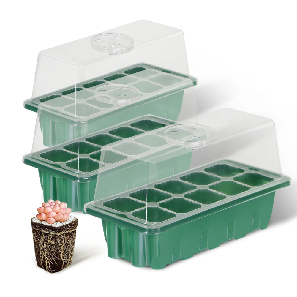 10 Cells Sill Nursery Seedling Trays Transparent Cover Adjustable Humidity Germination Box Indoor Greenhouse Garden Growth Pots