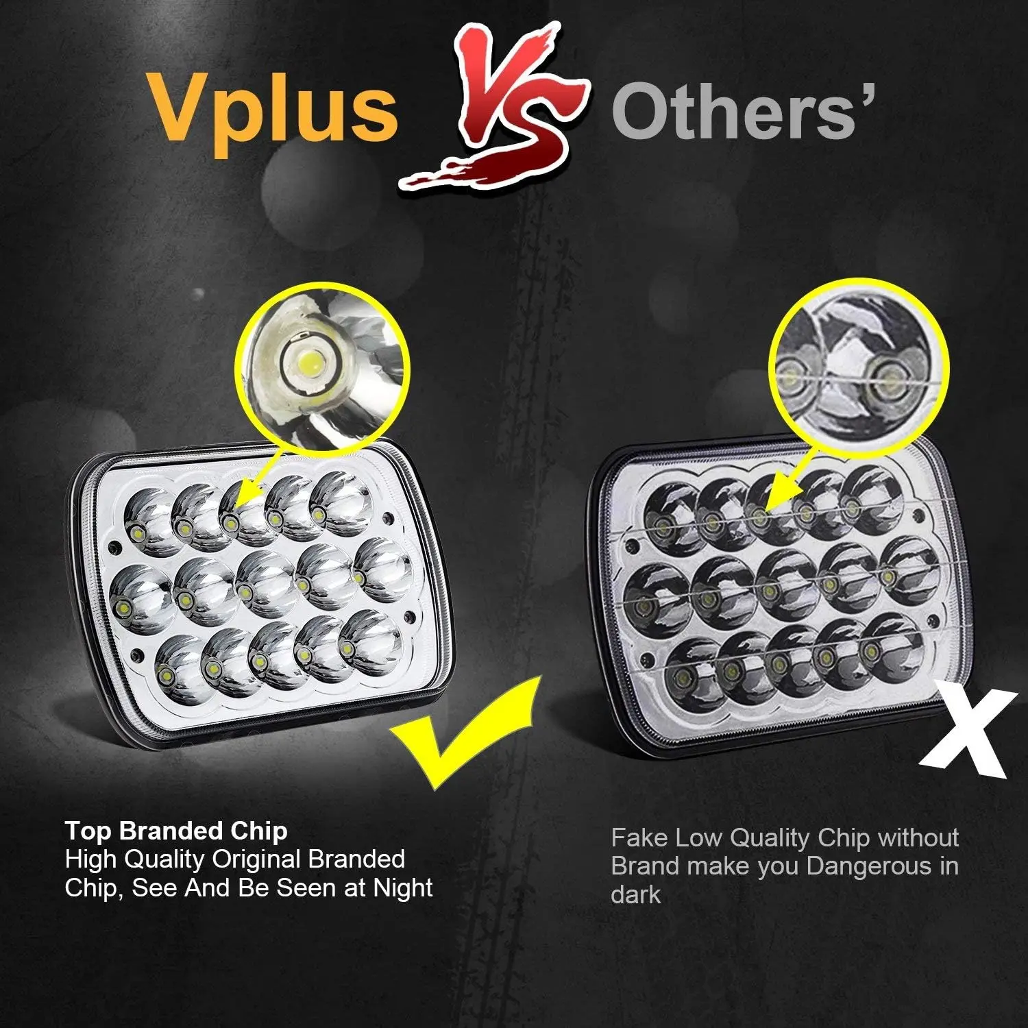 2PCS 7x6 LED Headlights Hi/Low Beam H4 Plug Compatible with Trucks SUVs Vans
