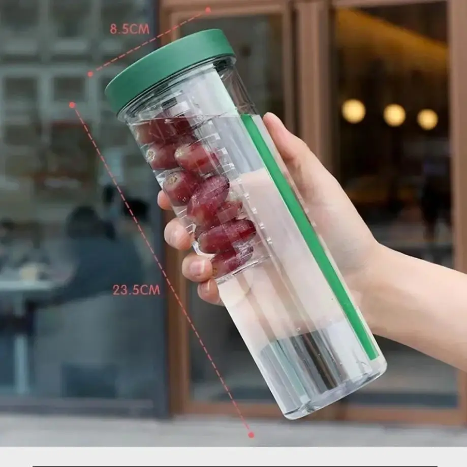 1 Pcs Hot Sell 700ml Clear Fruit Juice Infuser Water Bottle BPA-Free Leak-proof Plastic Water Cup With Straw And Lids