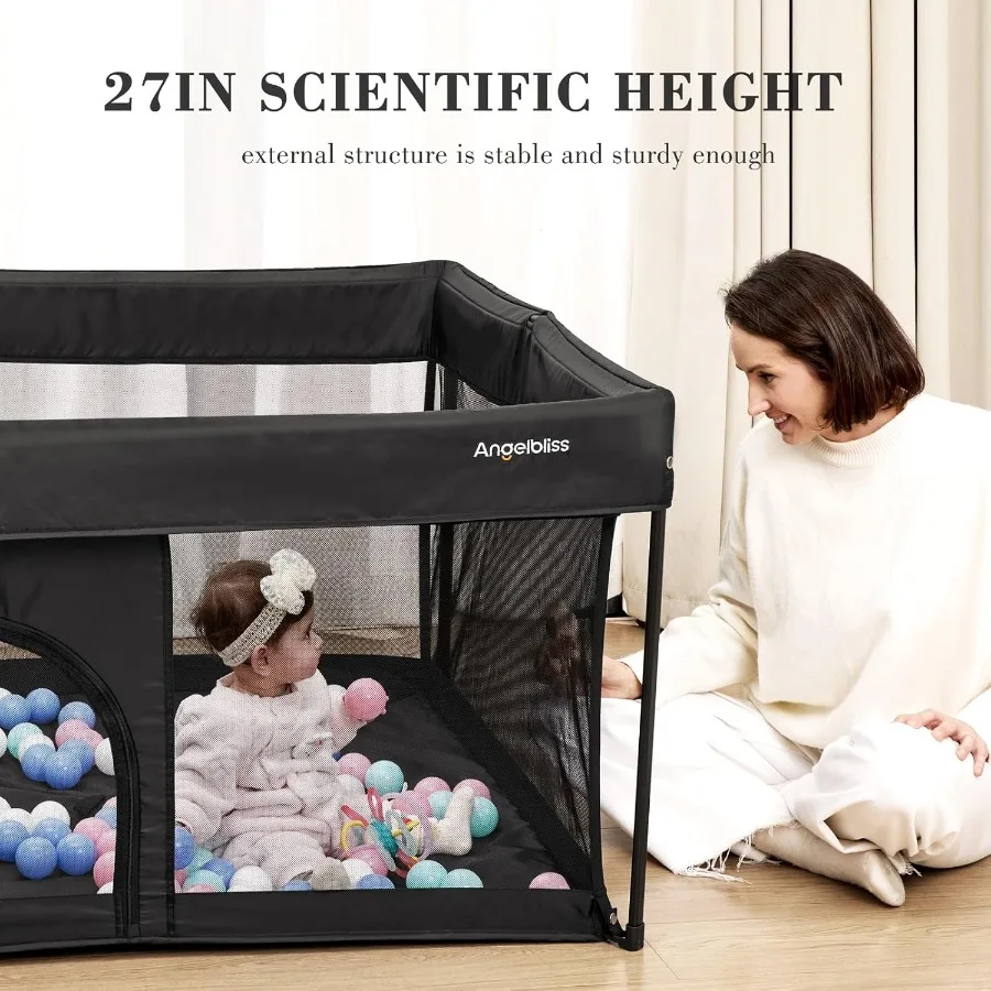 روضة أطفال قابلة للطي مقاس 50 × 50 مع حقيبة حمل وقفل أمان - سياج أطفال للاستخدام الداخلي/الخارجي، ساحة لعب محمولة خفيفة الوزن #4