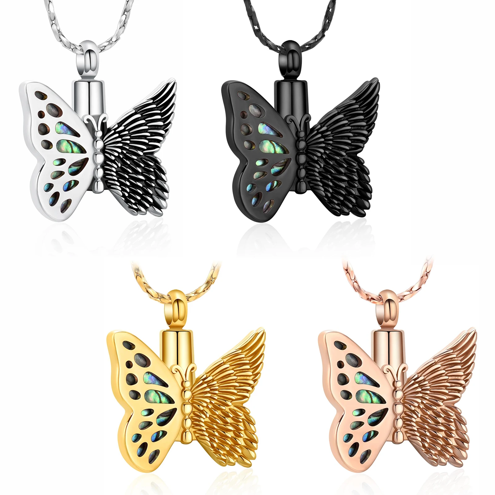 Butterfly Cremation Jewelry for Women Men Abalone Shell Urn Necklace for Ashes Memorial Pendant Ashes Holder Funeral Keepsake