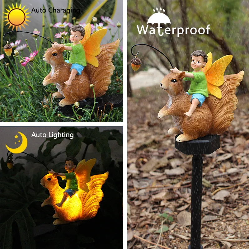 

Handmade Resin Solar Fairy & Squirrel - Enchanted Forest Outdoor Decor