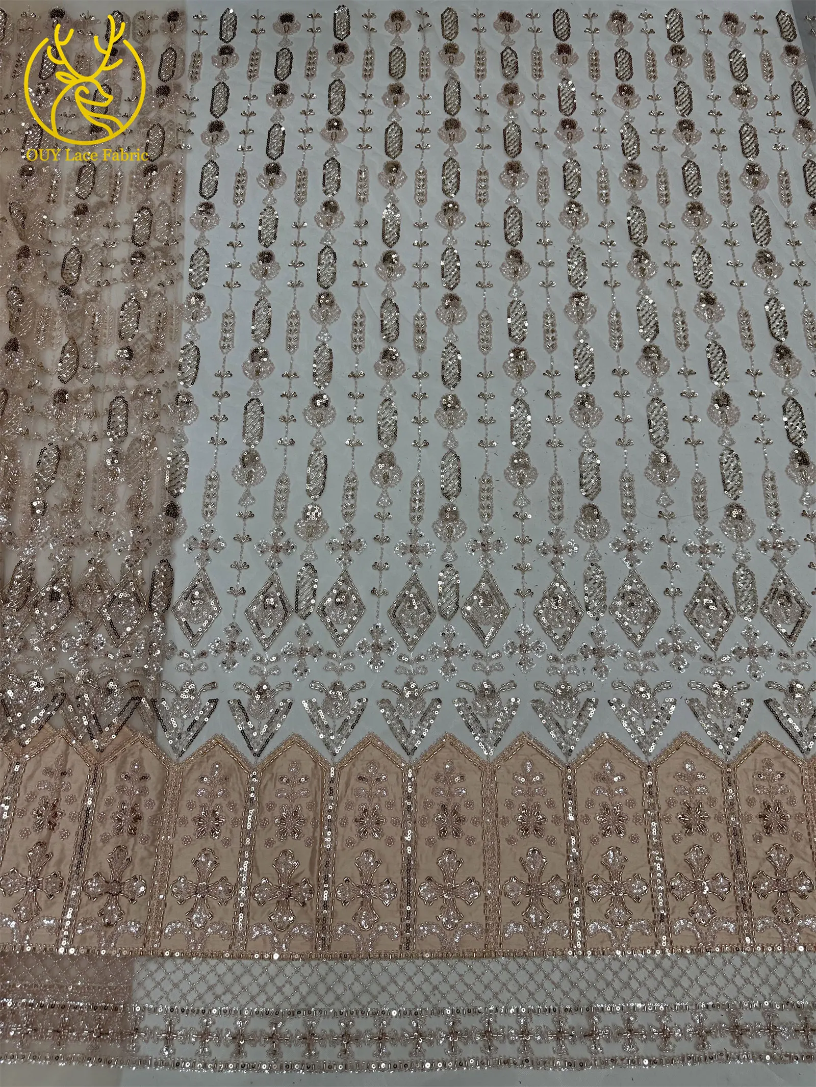 Luxuriöser französischer Pailletten-Spitzenstoff 2026 – Hochwertiger afrikanischer Perlen-Spitzenstoff, nigerianischer bestickter Stoff für Partykleider, 5 Yards – Detail 21