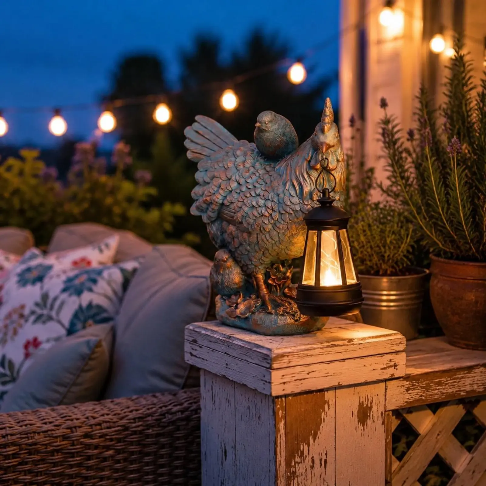 Chicken Lantern Statue Resin Solar Chicken Statue Hen Lamp Ornament Weather Resistant Figurine Farmhouse Design for Garden