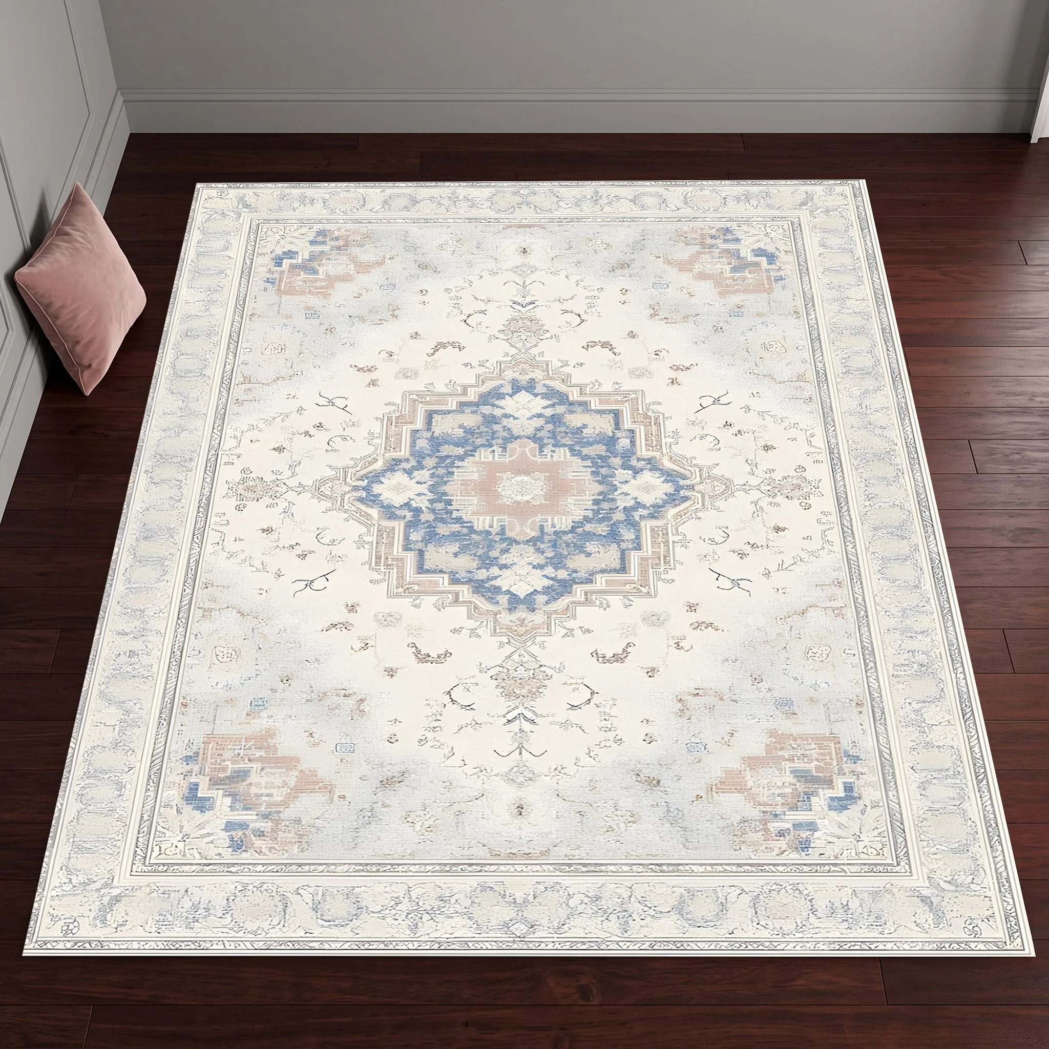 Light Beige Persian Diamond Velvet Area Rug, Retro Luxury for Living Room Bedroom, Christmas Autumn Winter