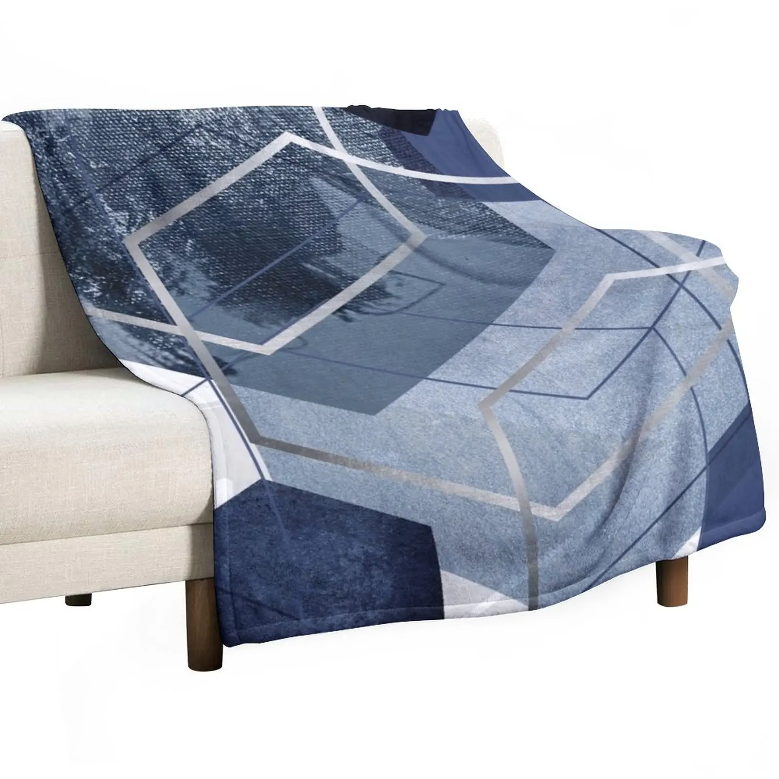 Blue and Grey Geo Throw Blanket Thermal Blankets For Travel Plaid Flannel Blanket