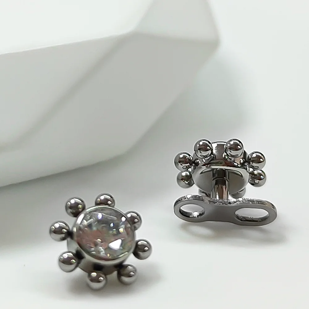 Implantatqualität F136 Titanlegierung Mode Sonnenblume Zirkonia Schlüsselbein Anker Ohrstecker Mode Unsichtbarer Piercing-Schmuck – Detail 6