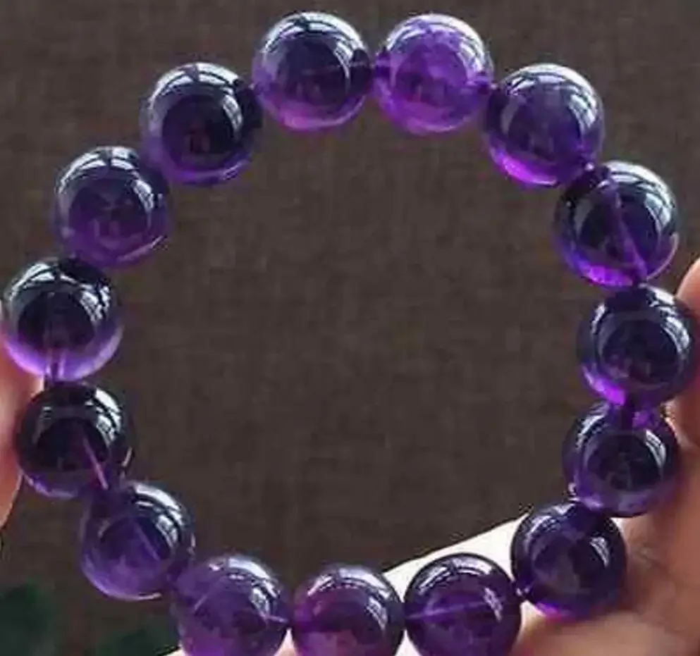 

10mm Natural Brazil Amethyst Quartz Crystal Round Beads Stretch Bracelet AAA