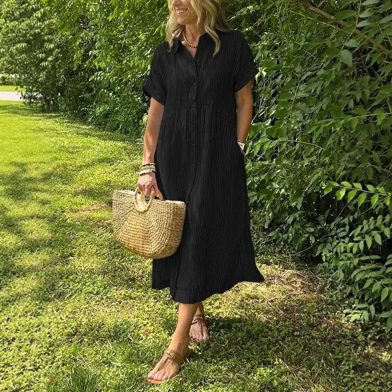 Orsso a righe grandi Sved irt Dr Cotone da donna Fre Sle Modello base Fibra di poliestere ort Sve Busin Casual