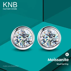 KNB prawdziwe 0.5-1ct Moissanite diamentowe okrągłe kolczyki sztyfty dla kobiet 925 srebro kolczyki ślubne luksusowe eleganckie prezenty jubilerskie