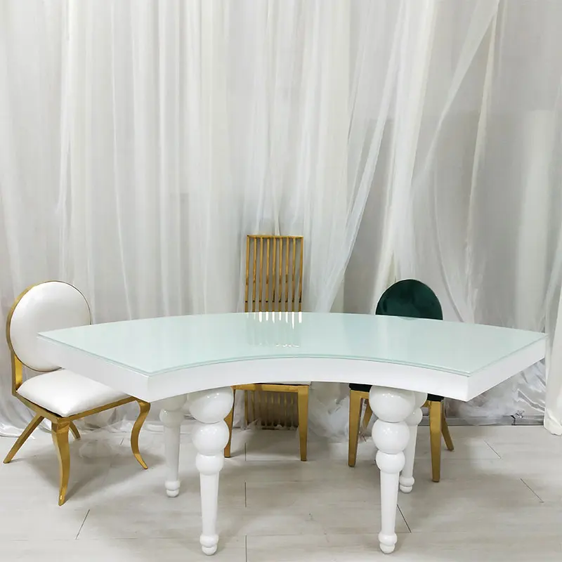 

Round S Shape Children's Serpentine Banquet Table Solid Wood Frame Event Party Glass Top White Kid Wedding Tables for Event