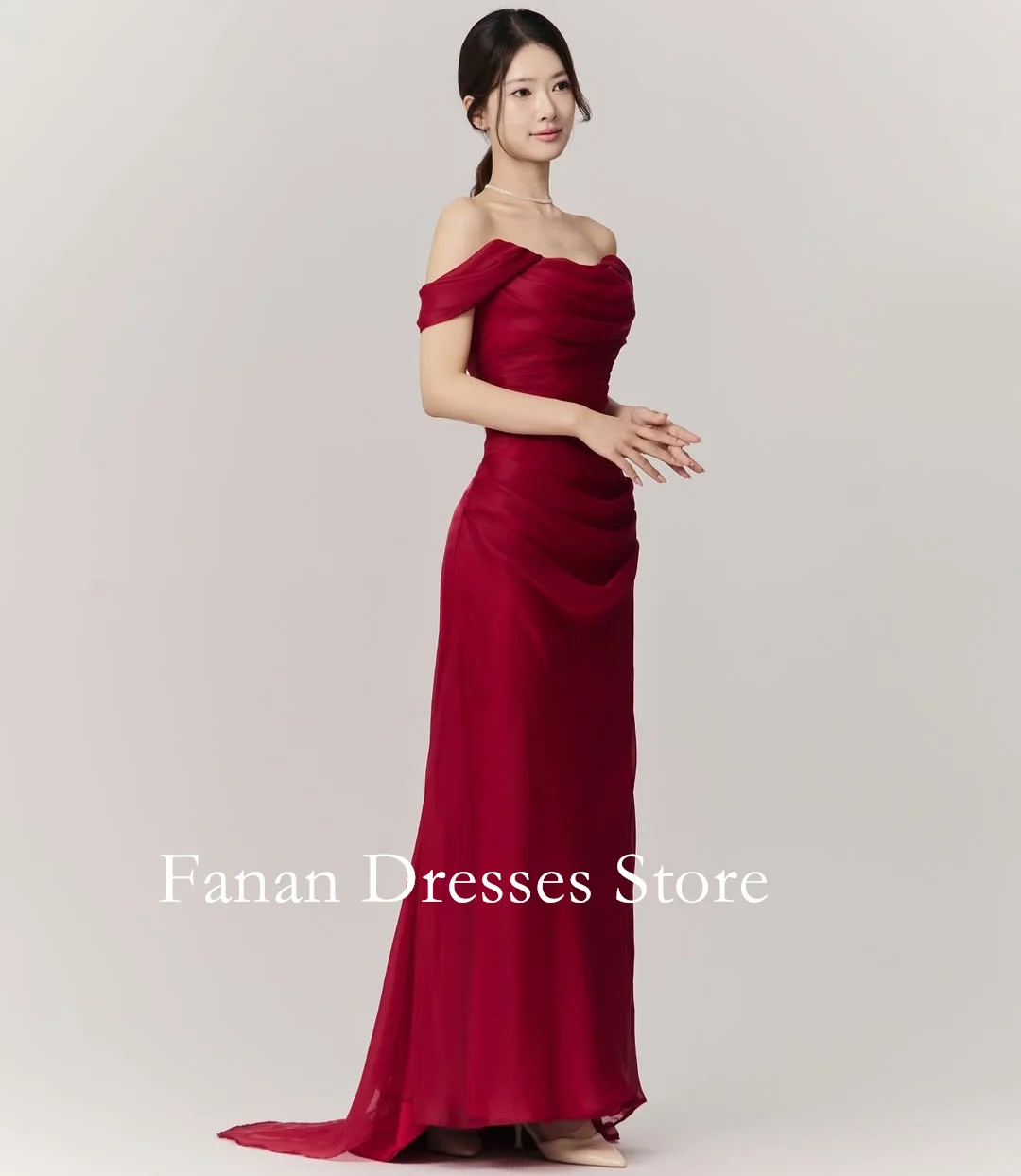 FANAN Abito lungo con volant rosso con spalle scoperte Abiti da festa da sera Abiti da sposa a sirena Abiti da ballo per eventi personalizzati