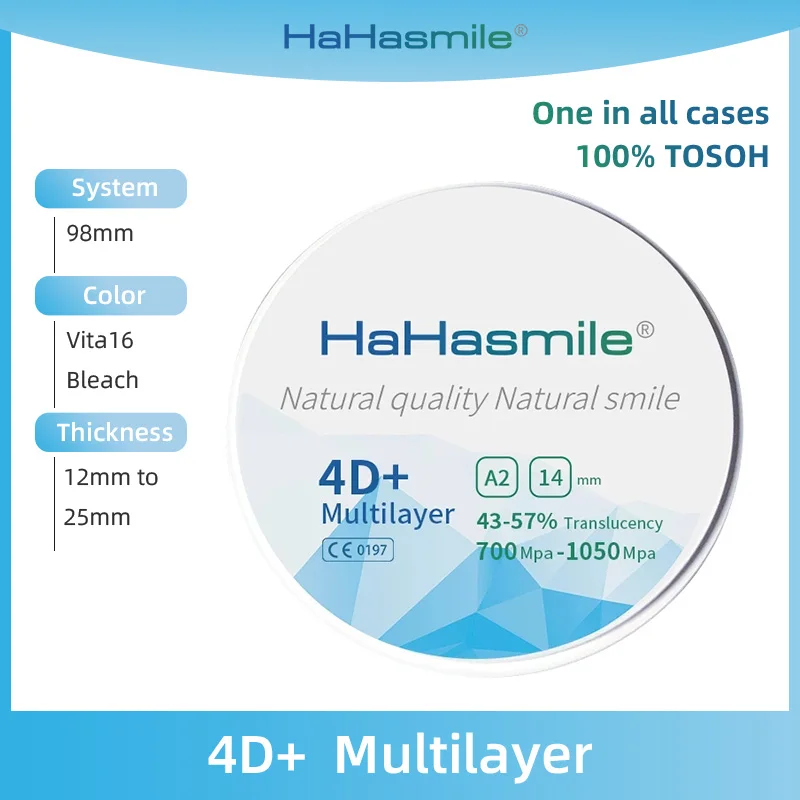 

Hahasmile 98mm-A2 4D+ Multilayer Tooth Restoration Zirconia Block Zirconia Restoration Material Care Dental Laboratory Fixed