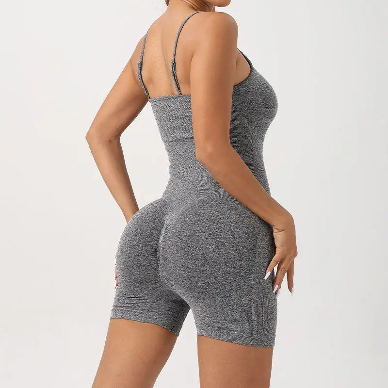 

2024 High Elastic Integrated Tight Fitting Jumpsuit with chest cushion Aerial Beauty Back Yoga Suit Seamless Jumpsuit for Women