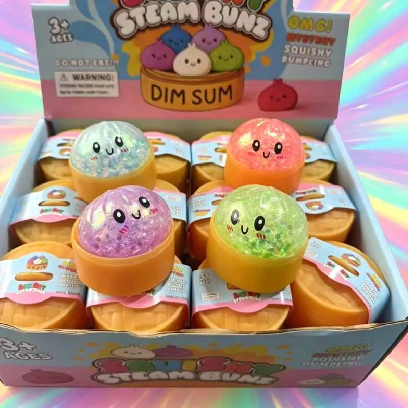 Mini-Steamed-Bun-Quetschspielzeug: Simulations-Bao-Stressabbau-Fidget-Spielzeug mit Perlen, Glitzer und Squishy-Sensorik – Entspannungs-Accessoire