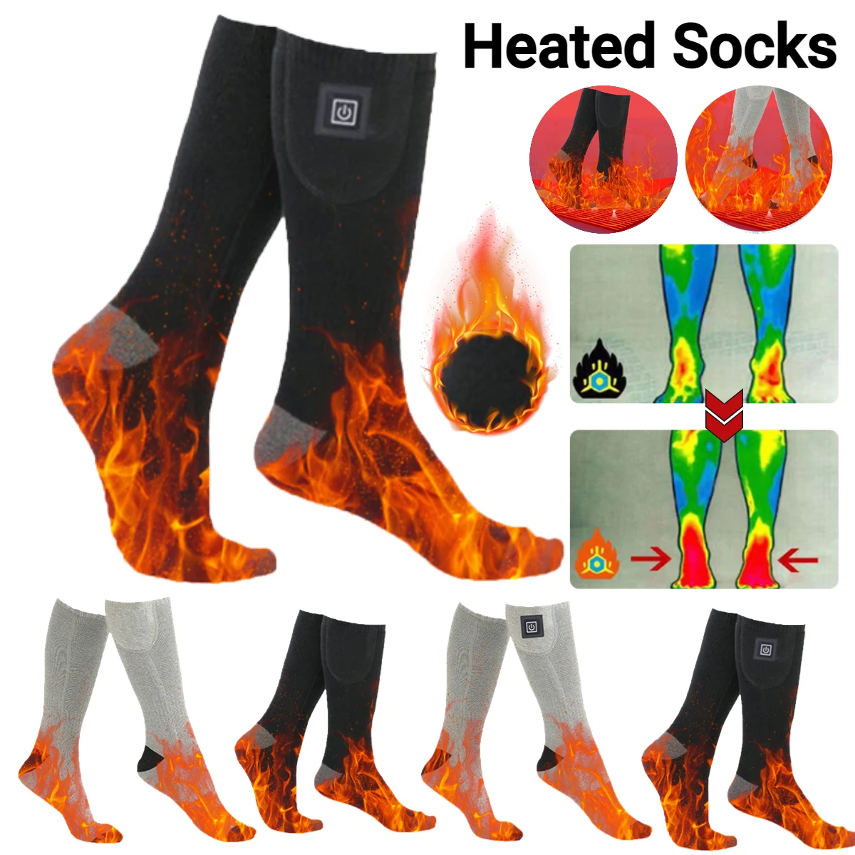 Unisex Electric Heated Socks 3 Level Temperature Feet Warmer Thermal Socks Fast Heating Heating Socks for Outdoor Camping Skiing