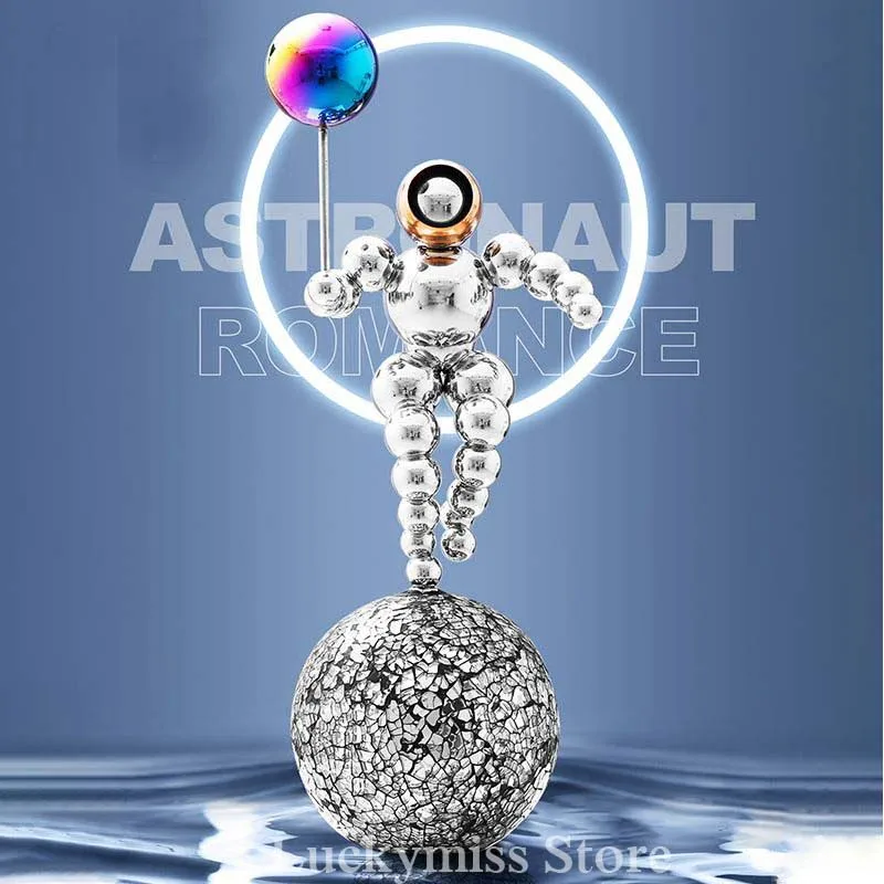 Stainless Steel Astronaut Tabletop Sculpture Spaceman Sphere Assembled Statue Hotel Corridor Shop Office Home Interior Decor