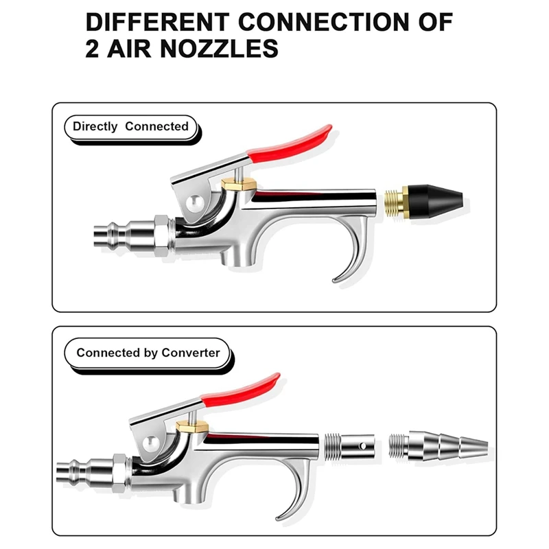 8 Pcs Air Nozzle Blow-Gun Sets, Metal Air Blow-Gun W/ 1/4Inch NPT Quick Fitting With 5 Pcs Air Nozzle