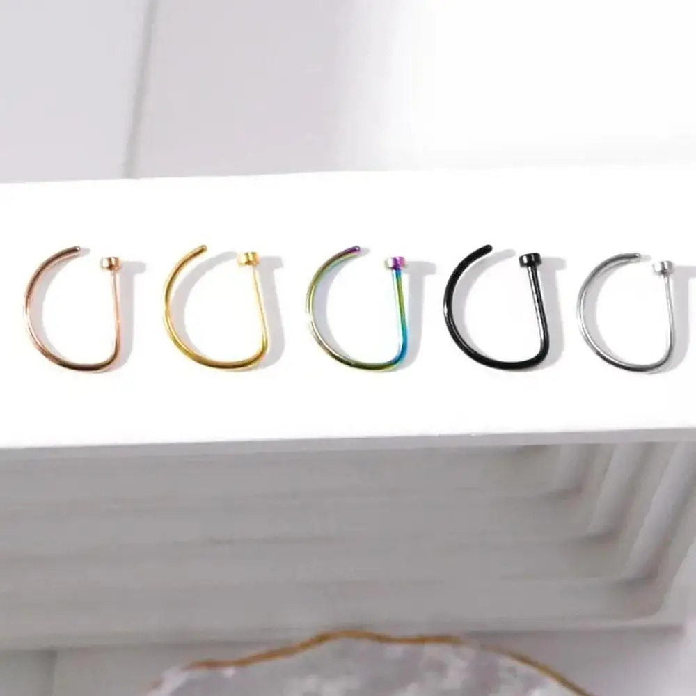 1Pcs New Curved Barbells Fake Nose Piercing D Shaped Tragus Helix Stud Earring Hoop Septum Stainless Steel Nostril Body Jewelry