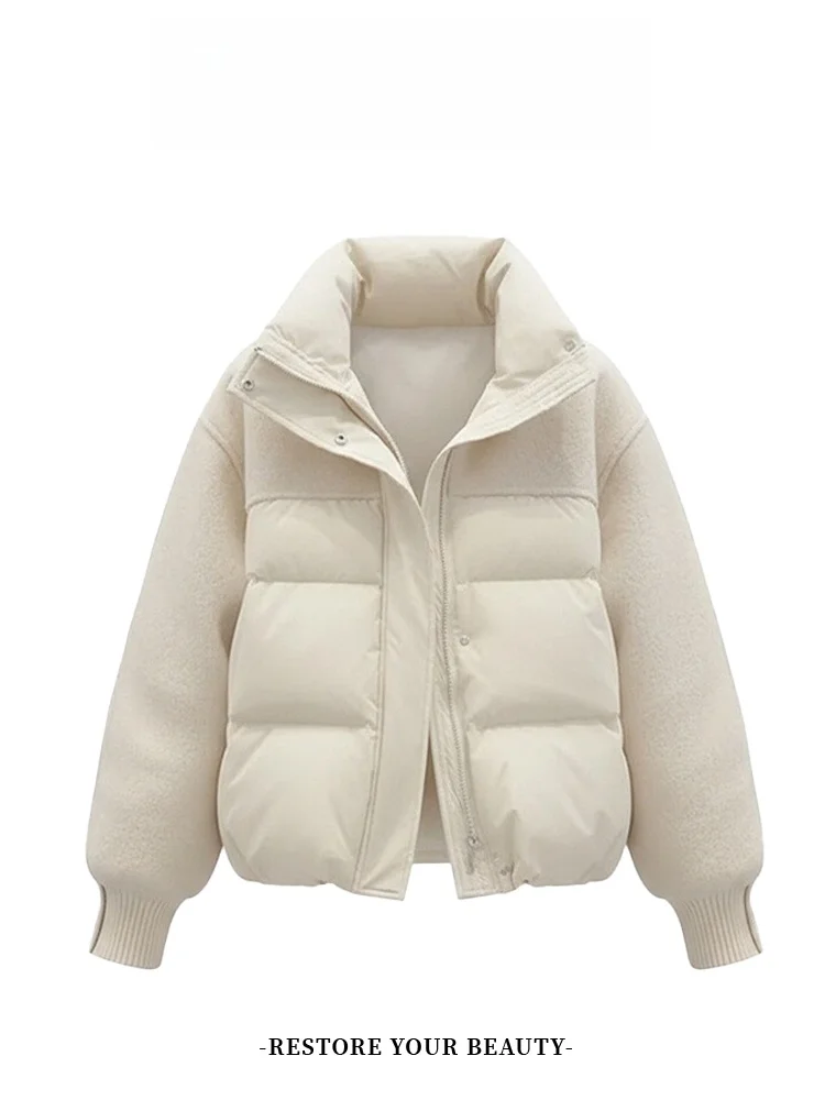 

Korean Sle Women's Thiened Fce Lined down Cotton Jaet Color Blo Design Winter Coat Sli And Attractive