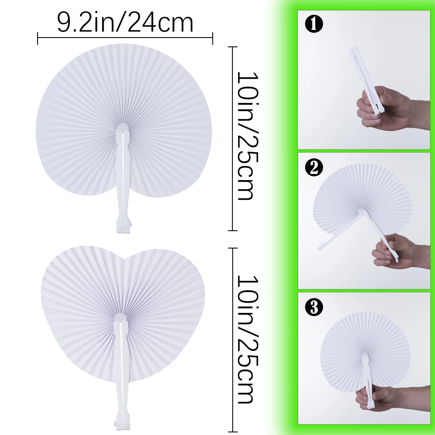 12/30/50/60/90/100 Pcs White Folding Handheld Paper Fans Round Shaped Fans with Plastic Handle for Wedding Party Supplies