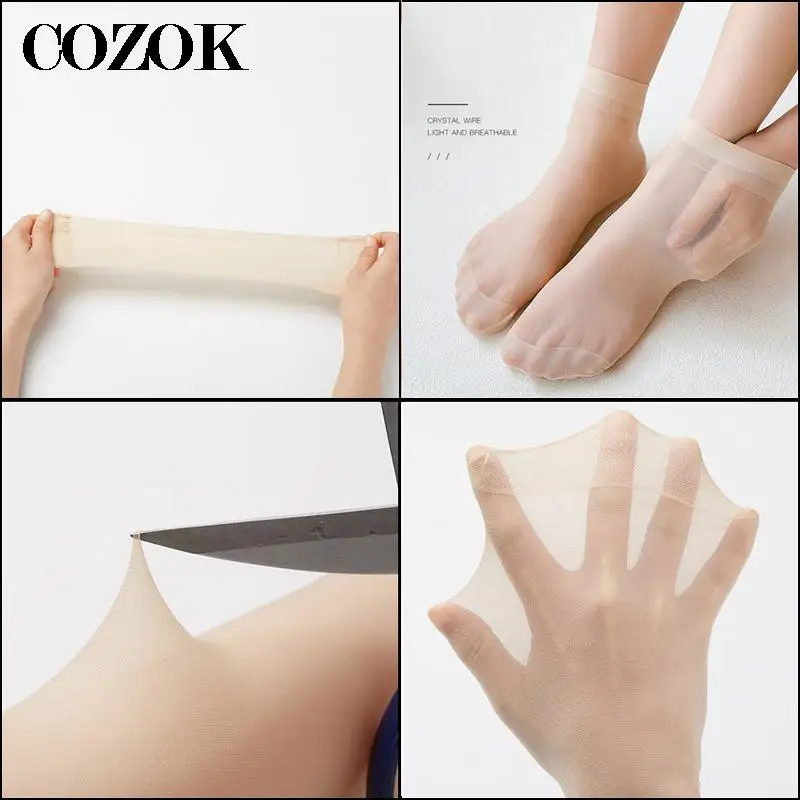 5Pairs Summer Cool Female Short Socks Women Thin Crystal Transparent Girl Ankle Silk Smooth Skin Color High Elastic Autumn Socks