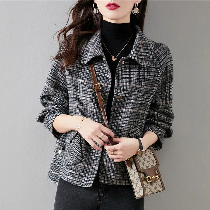 New Autumn/Winter Fashion Advanced Feel Loose Size Small Fragrance Style Polo Collar Woolen Women's Western Style Casual Coat