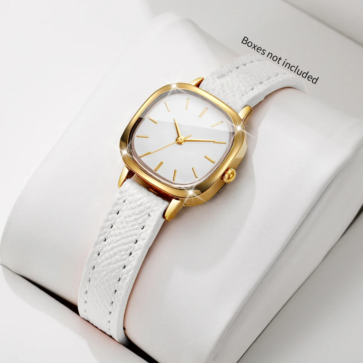 Ladies Elegant Quartz Watch with Golden Square Dial Casual Leather Strap Dress Wristwatch Relogio Feminino（Without Box）