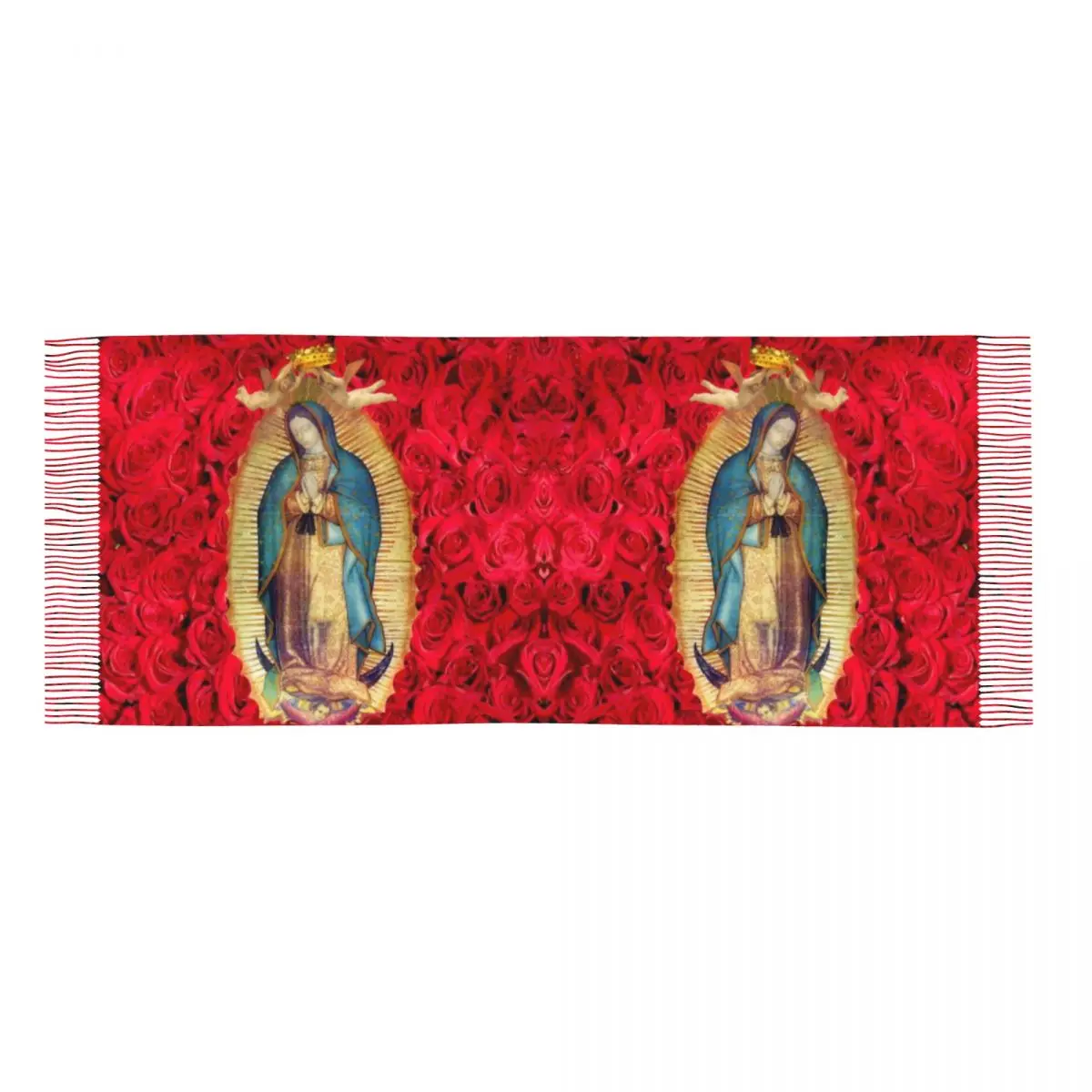 Guadalupe Virgin Mary With Flowers Scarf Wrap Women Long Winter Warm Tassel Shawl Unisex Catholic Scarves