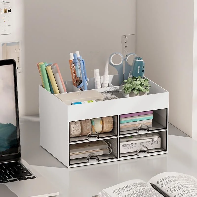 1 PC Multi-Functional Desktop Storage Box with Drawers, Office Stationery Storage Box, Vanity Cosmetics Storage Box view 3