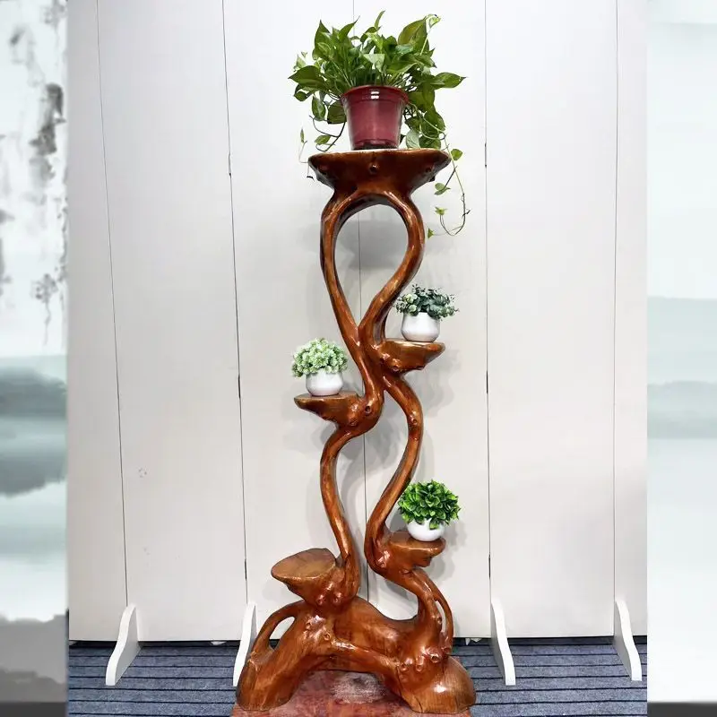 Multi-layer floor rack camphor wood overall carving root carver home decorative ornament