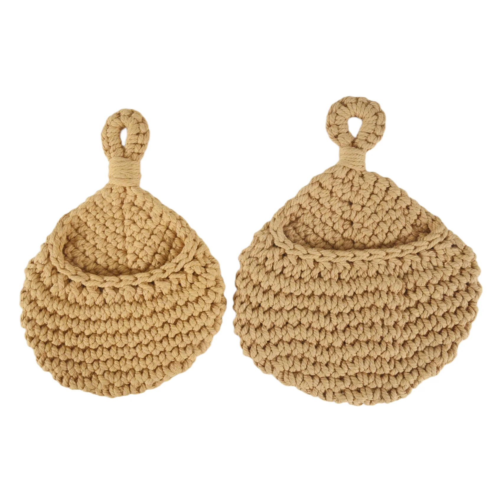 PZHI Jute Hanging Fruit Basket for Kitchen, Boho Potato Onion Storage Basket, Bohemian Vegetable Bowl, Wall Decor, Set of 2