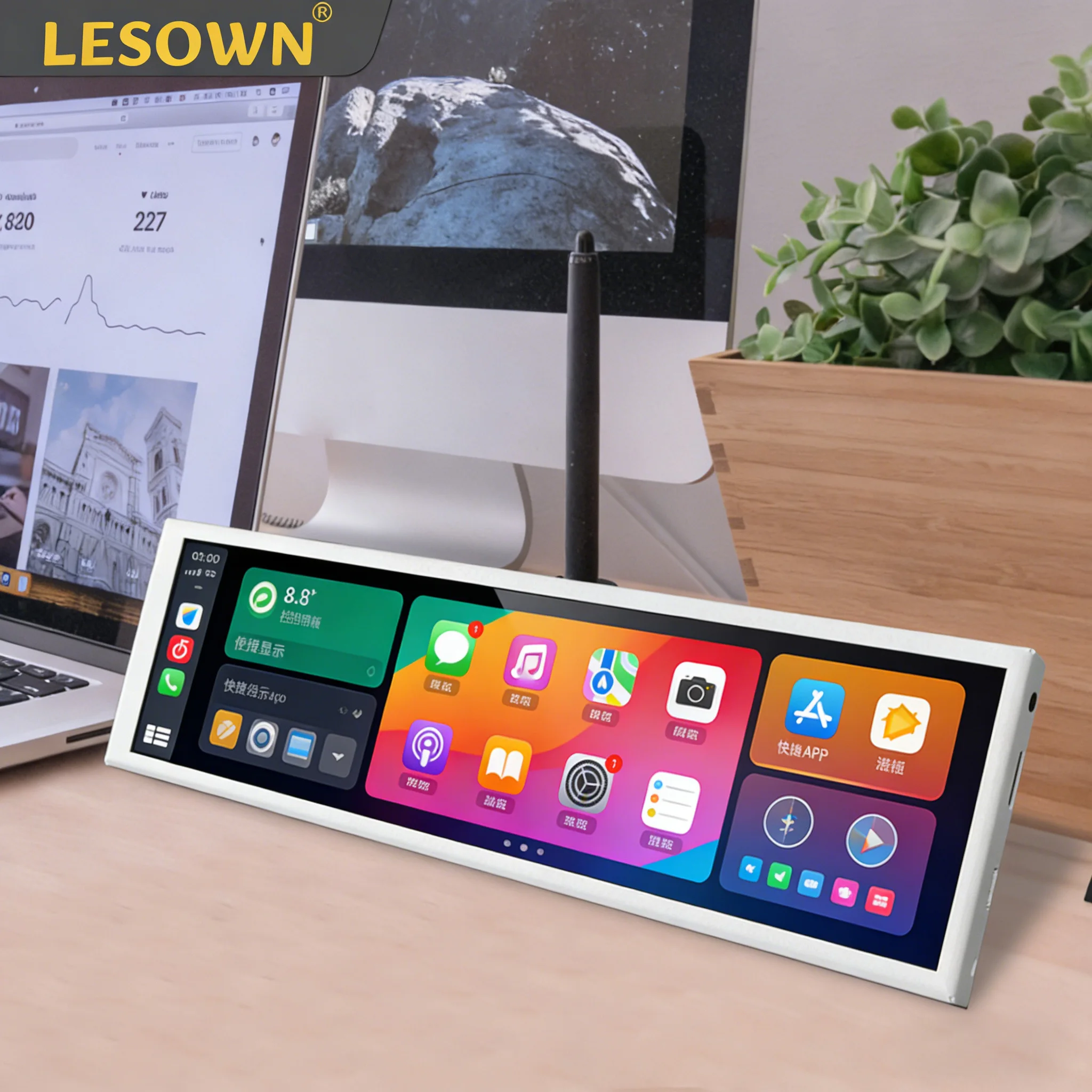 LESOWN 8.8 Inch Stretched Bar Display 1920x480 IPS Touch Screen Secondary Monitor for AIDA64 PC Dashboard DIY Computer Case