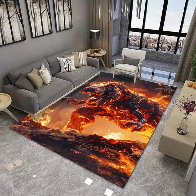 Flame Dinosaur Printing Floor Mat Non-Slip Wear-Resistant Carpet Living Room Bedroom Indoor Decorative Area Rug Home Decor