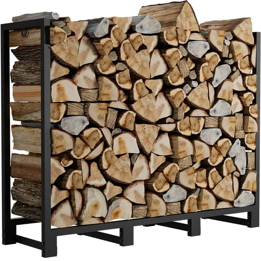 

4Ft Outdoor Firewood Rack Holder for Fireplace Wood Storage, Adjustable Fire Log Stacker Stand, Black
