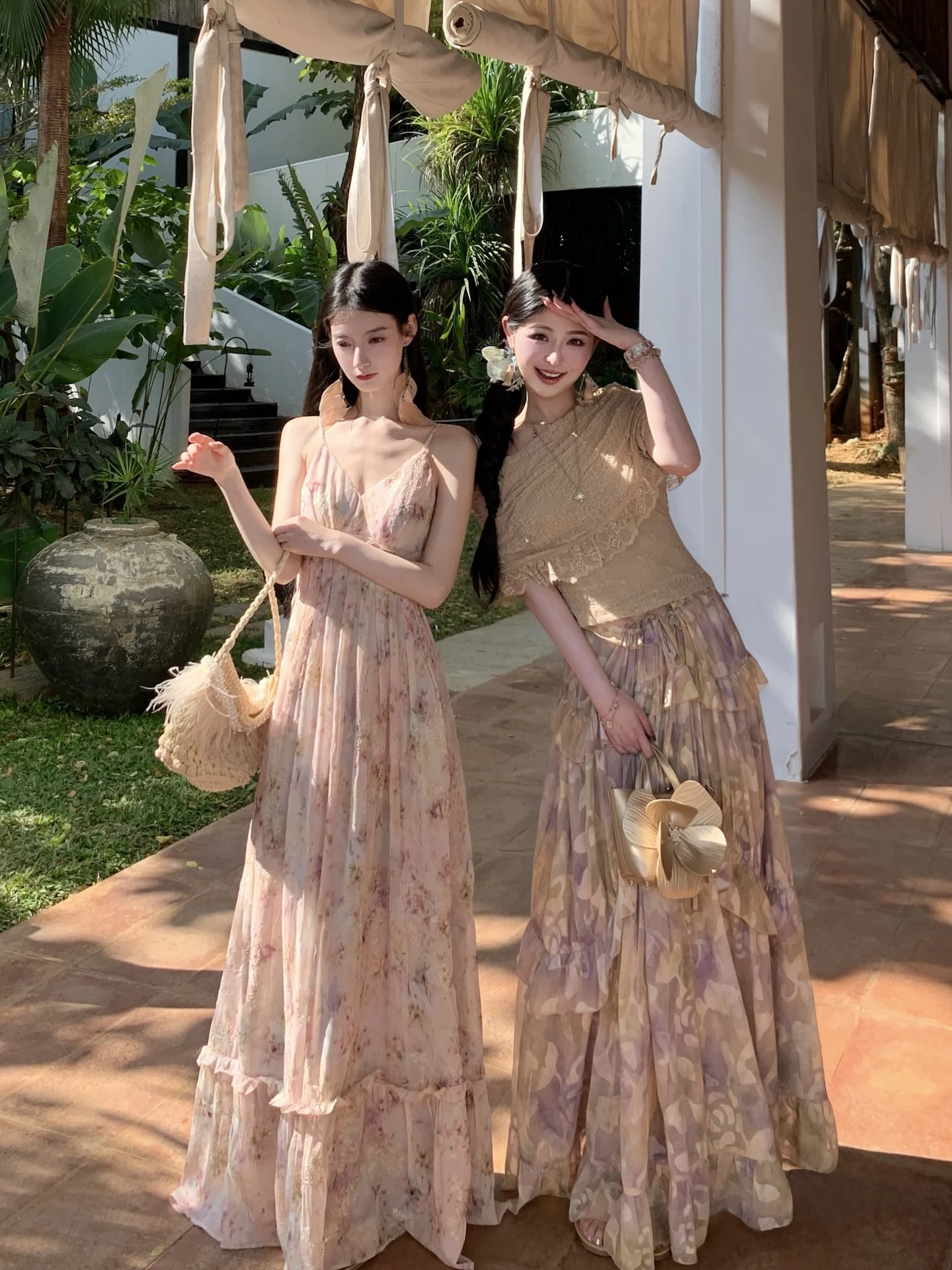 

Walkink Floral Lace adient Dyeing f Skirt Set ort Sve Texture oulder Women's Faion Ensemble Spring Winter