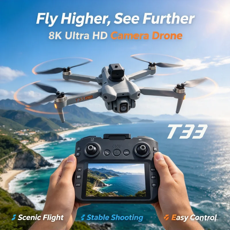 2026 New T33 8K Professional Drone With HD Camera 3-Axis Gimbal Dron Brushless 5G WIFI Screen Remote Control RC Quadcopter Toys