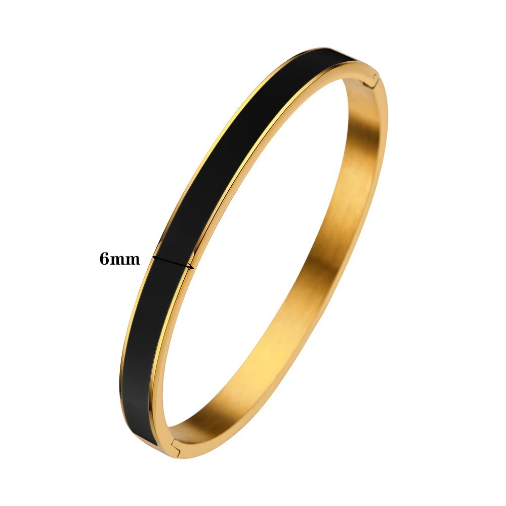 6mm/4mm Classic Stainless Steel Enamel Art Open Bangle Bracelet for Women Party Gift Fashion Bangles Original Jewelry Gift