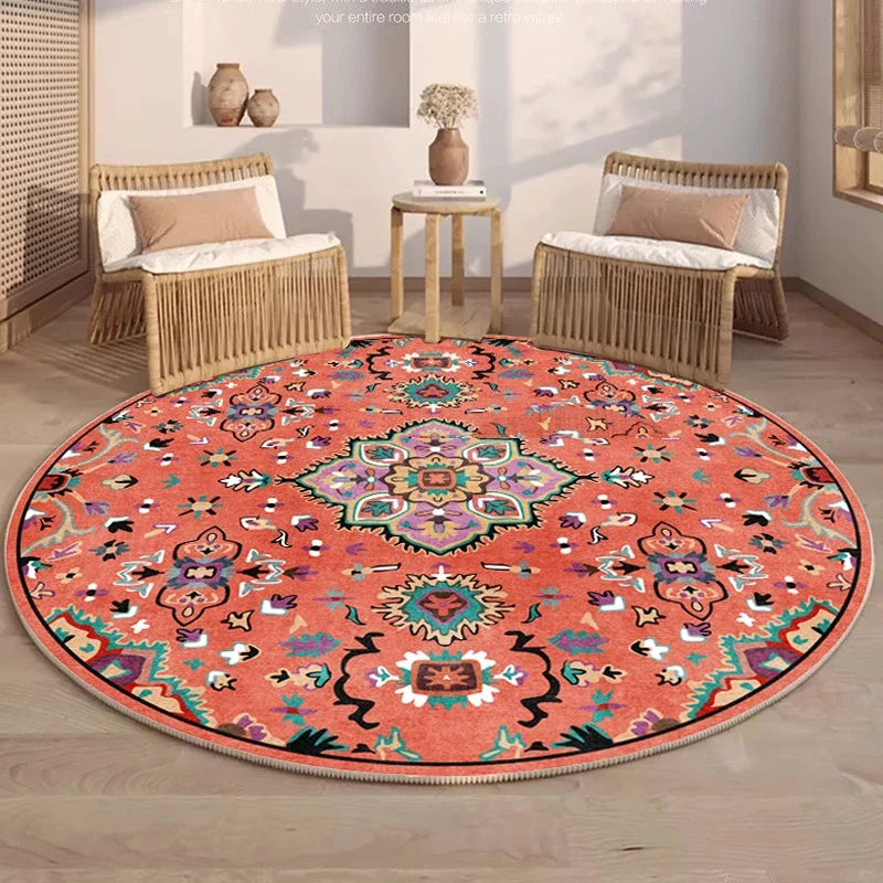 

VIKAMA Vintage Persian Bohemian Round Rug Premium Ethnic Mandala Living Room Bedroom Floor Home Decor carpets for living room