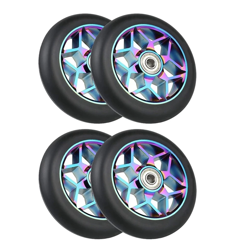 

4 Pcs 110Mm Scooter Replacement Wheels Stunt Scooter Pu Wheels With Bearing For Rocking Cars, Extreme Cars, Scooters